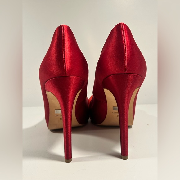 Badgley Mischka Red Satin Crystal Bow Peep Toe Stiletto Heels Size 10 - Picture 5 of 15